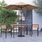 Ensemble de salle à manger 7 pièces Merrick Lane avec parasol et base - Table à cadre en acier avec trou pour parasol et 4 fauteuils de club