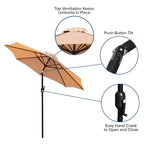 Ensemble de salle à manger 7 pièces Merrick Lane avec parasol et base - Table à cadre en acier avec trou pour parasol et 4 fauteuils de club