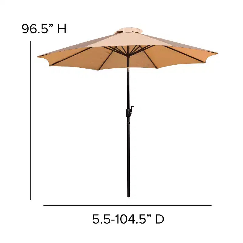 Ensemble de salle à manger 7 pièces Merrick Lane avec parasol et base - Table à cadre en acier avec trou pour parasol et 4 fauteuils de club