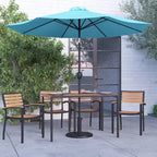 Ensemble de salle à manger 7 pièces Merrick Lane avec parasol et base - Table à cadre en acier avec trou pour parasol et 4 fauteuils de club