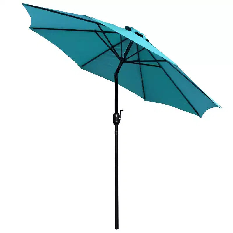 Ensemble de salle à manger 7 pièces Merrick Lane avec parasol et base - Table à cadre en acier avec trou pour parasol et 4 fauteuils de club
