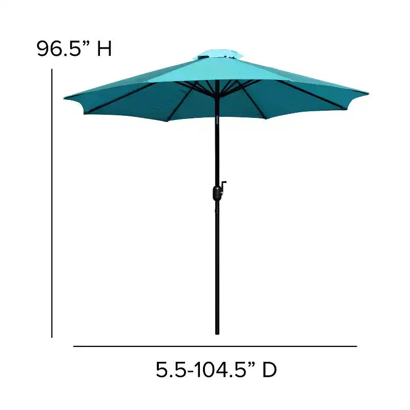 Ensemble de salle à manger 7 pièces Merrick Lane avec parasol et base - Table à cadre en acier avec trou pour parasol et 4 fauteuils de club