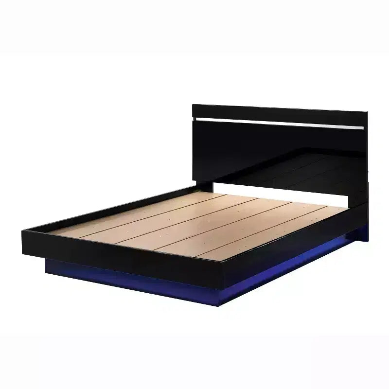 Lit Cavatao 3 pièces avec 2 tables de chevet Noir/Chrome - miBasics