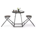 Costway 3-Piece Bar Table Set Round Pub Dining Table & 2 Foldable Stools w/ Metal Frame