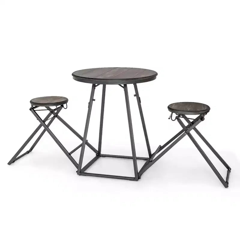 Ensemble table de bar 3 pièces Costway Table de salle à manger ronde et 2 tabourets pliables avec cadre en métal