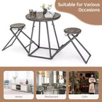 Ensemble table de bar 3 pièces Costway Table de salle à manger ronde et 2 tabourets pliables avec cadre en métal