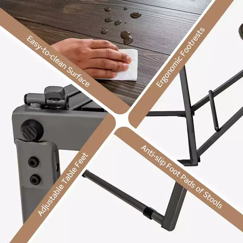 Ensemble table de bar 3 pièces Costway Table de salle à manger ronde et 2 tabourets pliables avec cadre en métal