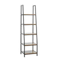 JOMEED Freestanding Industrial 5 Tier Open Shelf Ladder Bookcase, Gray & Brown