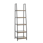JOMEED Freestanding Industrial 5 Tier Open Shelf Ladder Bookcase, Gray & Brown