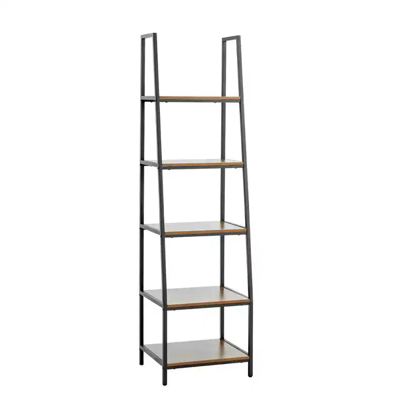 JOMEED Freestanding Industrial 5 Tier Open Shelf Ladder Bookcase, Gray & Brown