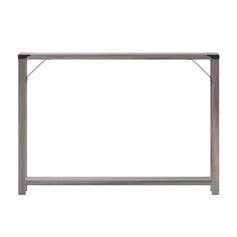 Console d'entrée de style ferme moderne à deux niveaux en bois avec coins en métal et croix de renfort
