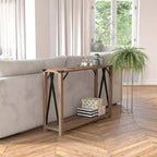 Console d'entrée de style ferme moderne à deux niveaux en bois avec coins en métal et croix de renfort