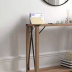Console d'entrée de style ferme moderne à deux niveaux en bois avec coins en métal et croix de renfort