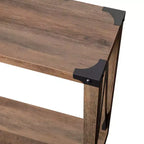 Console d'entrée de style ferme moderne à deux niveaux en bois avec coins en métal et croix de renfort