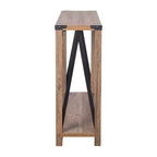 Console d'entrée de style ferme moderne à deux niveaux en bois avec coins en métal et croix de renfort