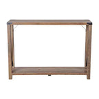 Console d'entrée de style ferme moderne à deux niveaux en bois avec coins en métal et croix de renfort