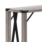Console d'entrée de style ferme moderne à deux niveaux en bois avec coins en métal et croix de renfort