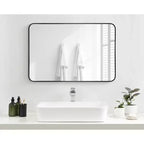 Miroir mural encadré rectangulaire avec bords arrondis