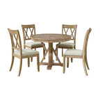 Noelia 5-Piece Round Natural Dining Set with 4 Chairs and Round Table| ART OF LIVING DESIGNS-Natural