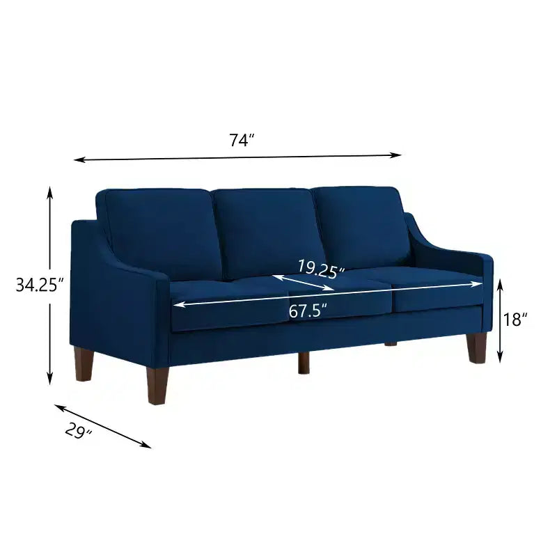 Fauteuil/Causeuse/Canapé 3 places rembourré avec accoudoirs arrondis et pieds en bois, Bleu marine/Noir/Taupe, 4W-ModernLuxe
