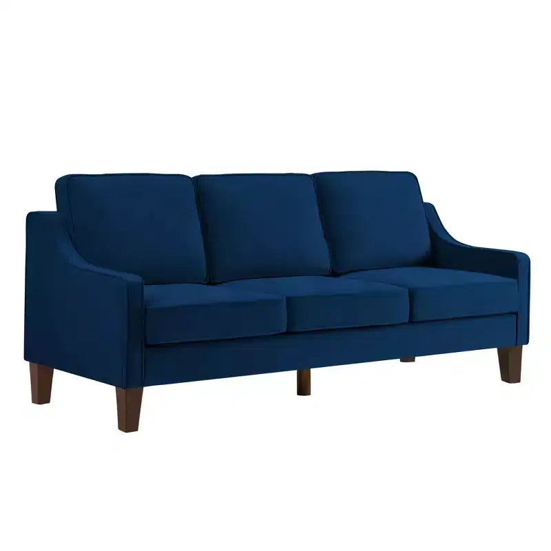 Fauteuil/Causeuse/Canapé 3 places rembourré avec accoudoirs arrondis et pieds en bois, Bleu marine/Noir/Taupe, 4W-ModernLuxe