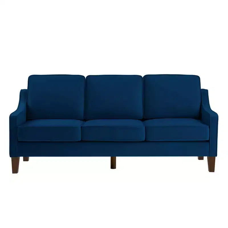 Fauteuil/Causeuse/Canapé 3 places rembourré avec accoudoirs arrondis et pieds en bois, Bleu marine/Noir/Taupe, 4W-ModernLuxe