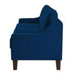Fauteuil/Causeuse/Canapé 3 places rembourré avec accoudoirs arrondis et pieds en bois, Bleu marine/Noir/Taupe, 4W-ModernLuxe