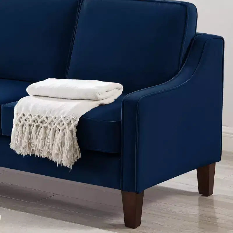 Fauteuil/Causeuse/Canapé 3 places rembourré avec accoudoirs arrondis et pieds en bois, Bleu marine/Noir/Taupe, 4W-ModernLuxe