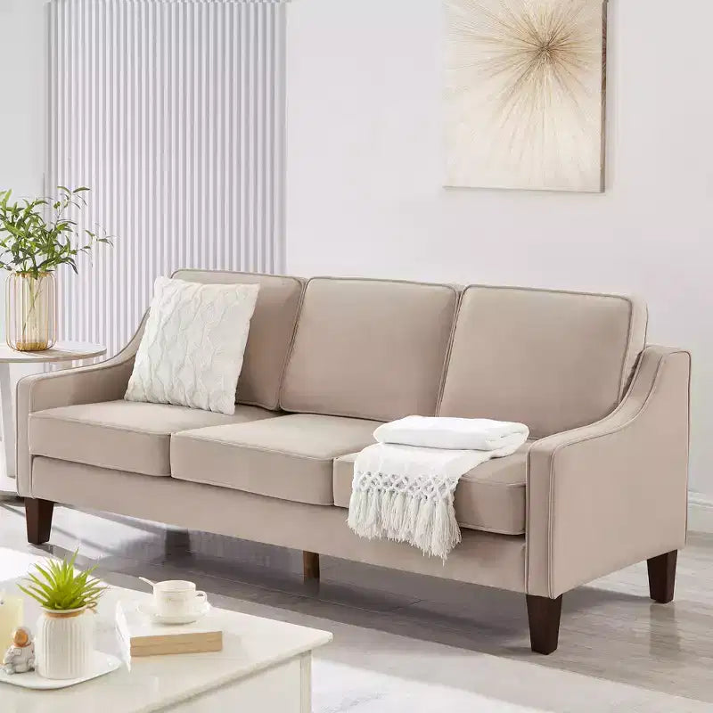 Fauteuil/Causeuse/Canapé 3 places rembourré avec accoudoirs arrondis et pieds en bois, Bleu marine/Noir/Taupe, 4W-ModernLuxe