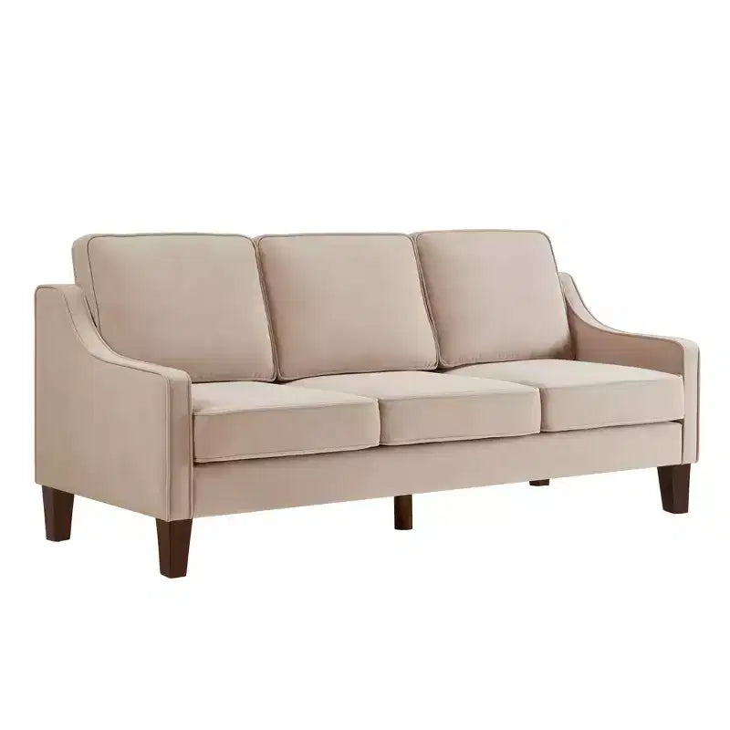 Fauteuil/Causeuse/Canapé 3 places rembourré avec accoudoirs arrondis et pieds en bois, Bleu marine/Noir/Taupe, 4W-ModernLuxe