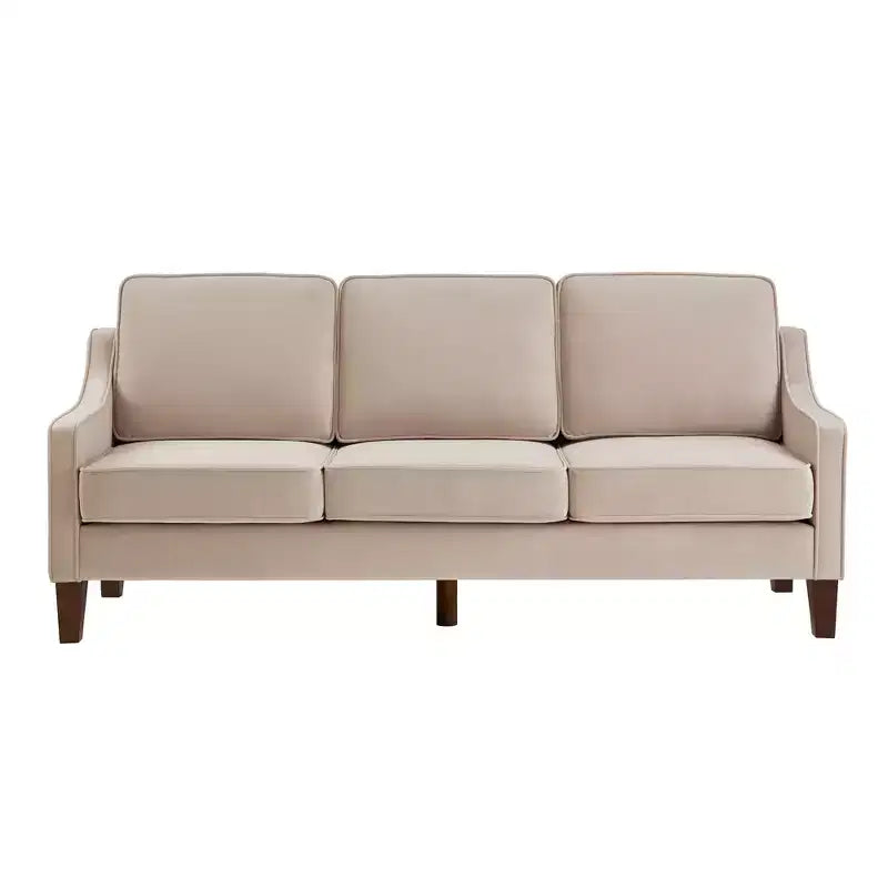 Fauteuil/Causeuse/Canapé 3 places rembourré avec accoudoirs arrondis et pieds en bois, Bleu marine/Noir/Taupe, 4W-ModernLuxe