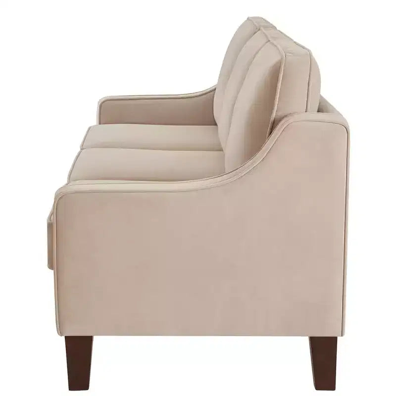 Fauteuil/Causeuse/Canapé 3 places rembourré avec accoudoirs arrondis et pieds en bois, Bleu marine/Noir/Taupe, 4W-ModernLuxe
