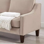 Fauteuil/Causeuse/Canapé 3 places rembourré avec accoudoirs arrondis et pieds en bois, Bleu marine/Noir/Taupe, 4W-ModernLuxe