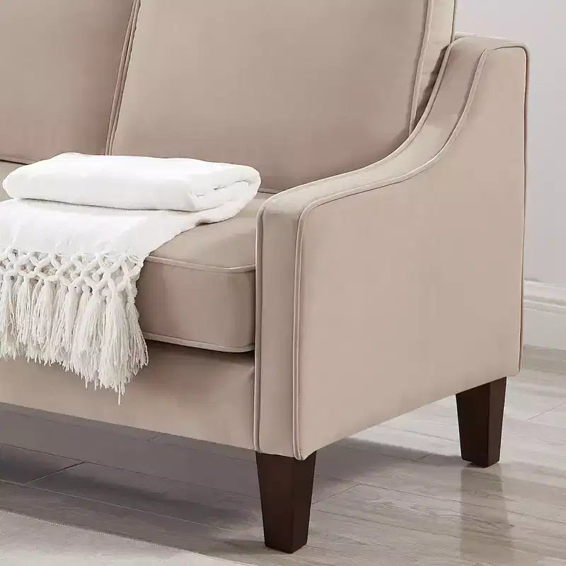 Fauteuil/Causeuse/Canapé 3 places rembourré avec accoudoirs arrondis et pieds en bois, Bleu marine/Noir/Taupe, 4W-ModernLuxe
