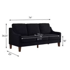 Fauteuil/Causeuse/Canapé 3 places rembourré avec accoudoirs arrondis et pieds en bois, Bleu marine/Noir/Taupe, 4W-ModernLuxe