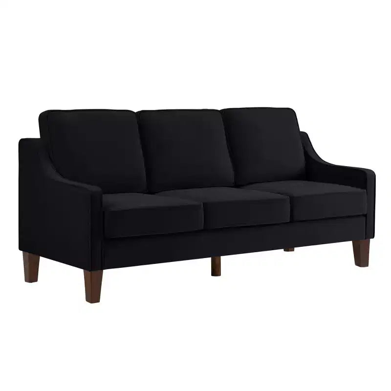 Fauteuil/Causeuse/Canapé 3 places rembourré avec accoudoirs arrondis et pieds en bois, Bleu marine/Noir/Taupe, 4W-ModernLuxe