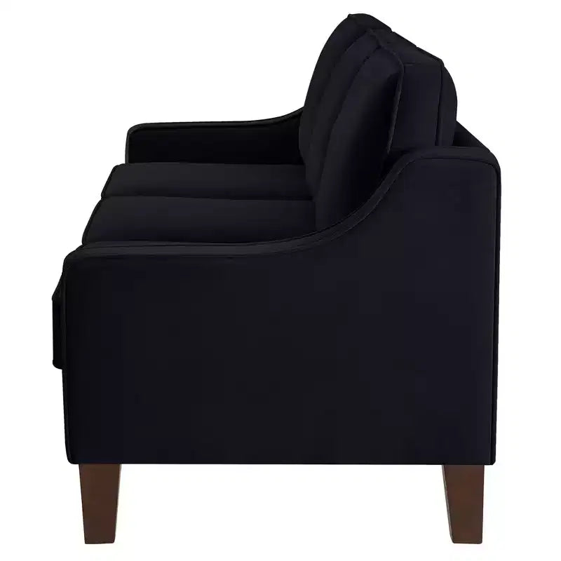 Fauteuil/Causeuse/Canapé 3 places rembourré avec accoudoirs arrondis et pieds en bois, Bleu marine/Noir/Taupe, 4W-ModernLuxe
