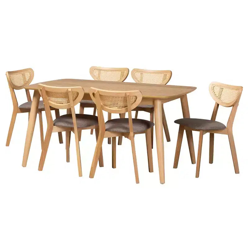 Ensemble de salle à manger 7 pièces en bois Baxton Studio Dannell, style moderne mid-century