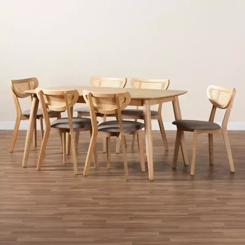 Ensemble de salle à manger 7 pièces en bois Baxton Studio Dannell, style moderne mid-century