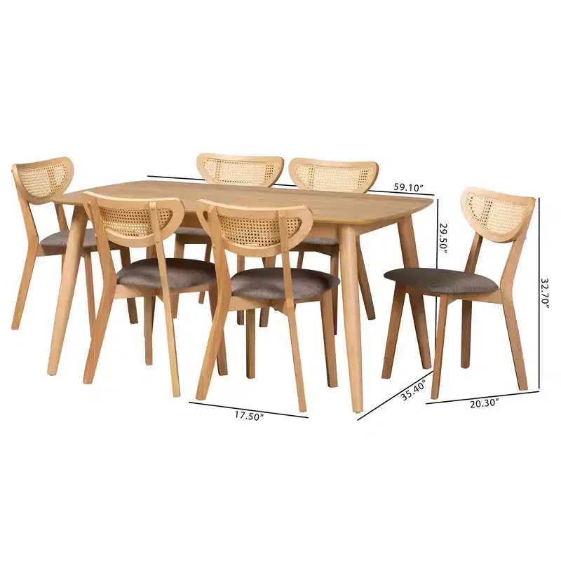 Ensemble de salle à manger 7 pièces en bois Baxton Studio Dannell, style moderne mid-century