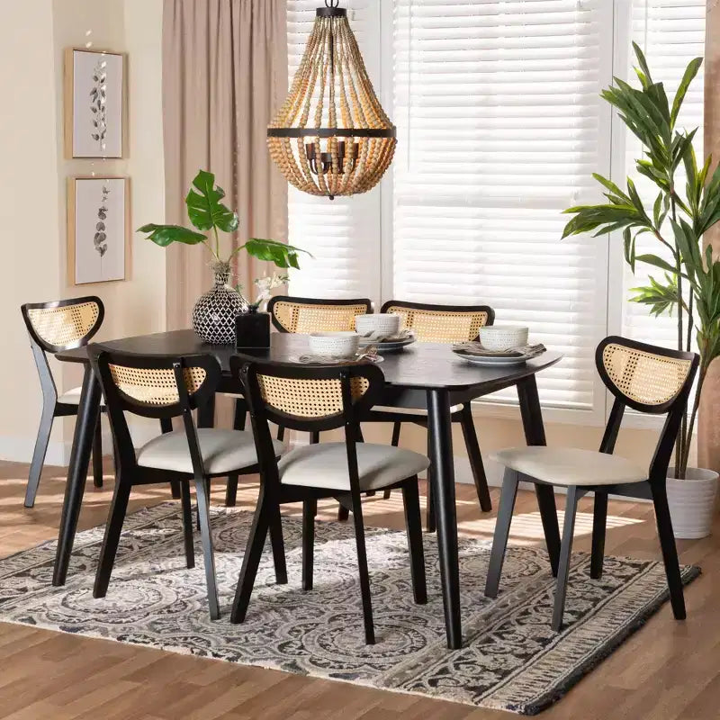 Baxton Studio Dannell Mid-Century Modern Wood 7-Piece Dining Set