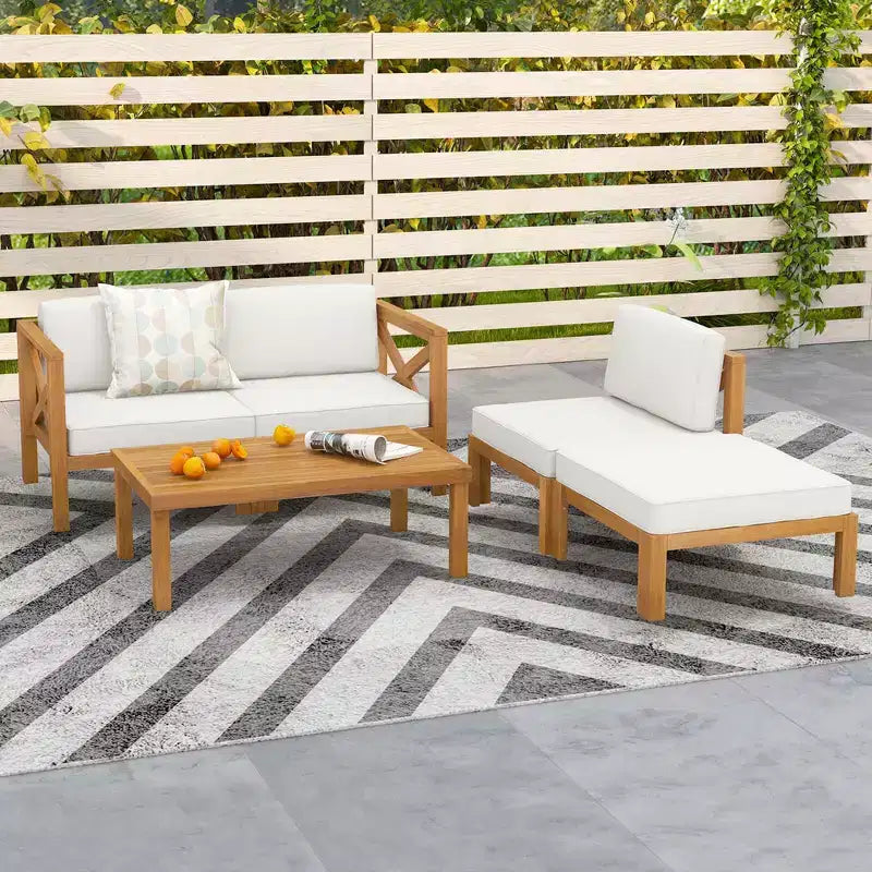Ensemble de meubles de conversation d'extérieur 5 pièces Costway avec 3 chaises, 1 pouf, 1 table basse