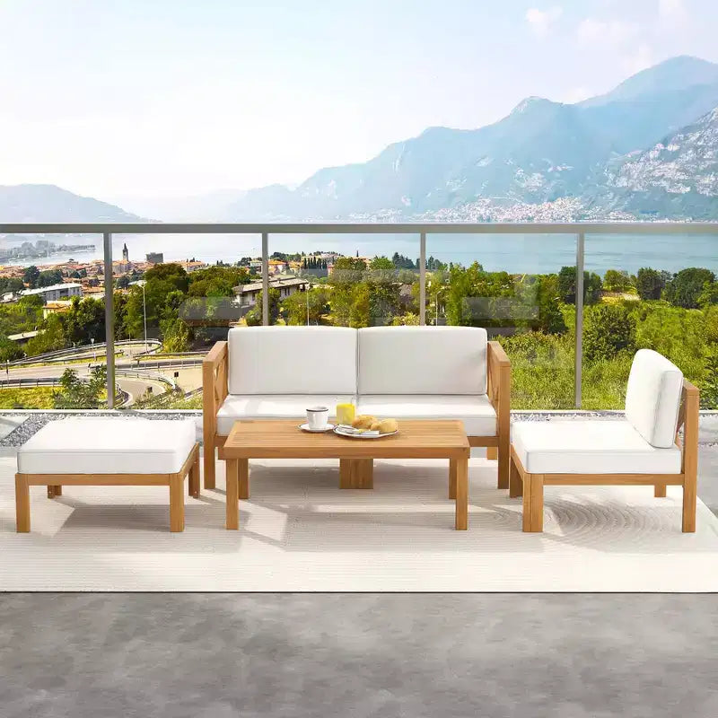 Ensemble de meubles de conversation d'extérieur 5 pièces Costway avec 3 chaises, 1 pouf, 1 table basse