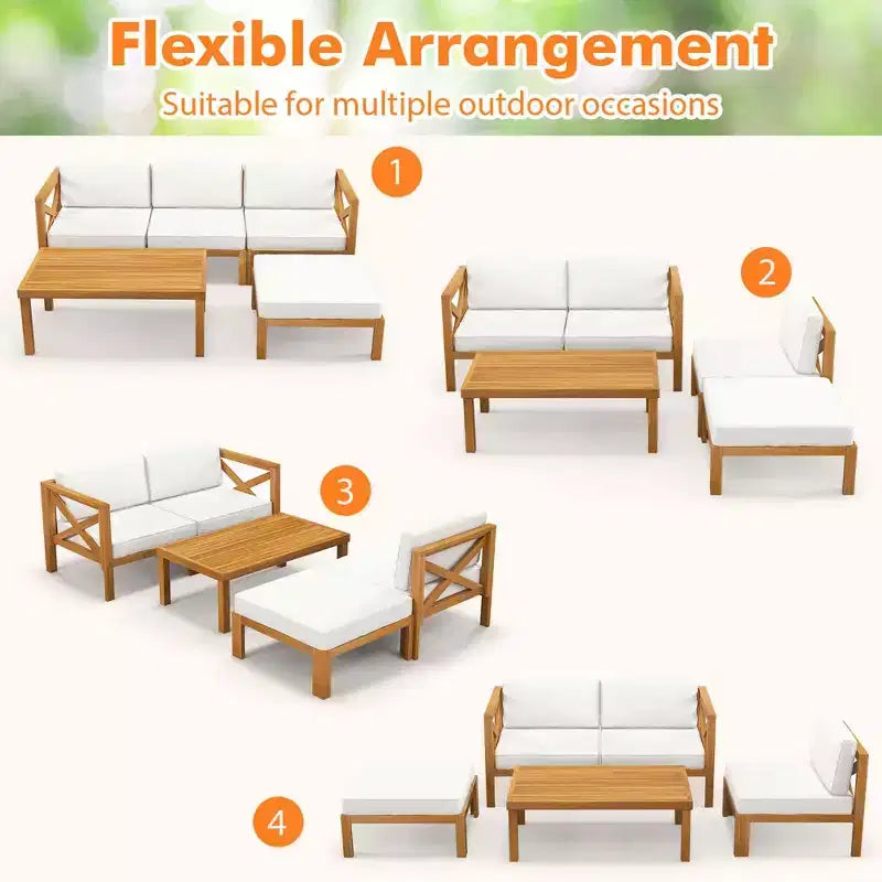 Ensemble de meubles de conversation d'extérieur 5 pièces Costway avec 3 chaises, 1 pouf, 1 table basse