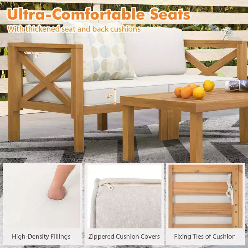 Ensemble de meubles de conversation d'extérieur 5 pièces Costway avec 3 chaises, 1 pouf, 1 table basse