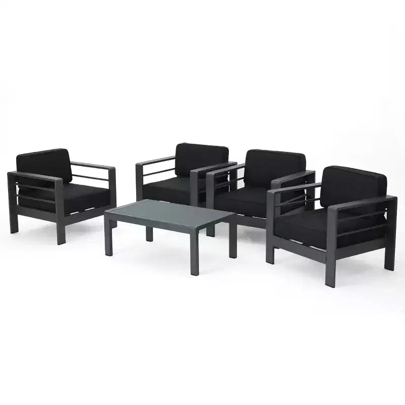 GDFStudio Mason Outdoor Aluminum 4 Seater Chat Set with Cushions, Gray and Dark Gray