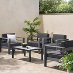 Ensemble de conversation d'extérieur GDFStudio Mason en aluminium 4 places avec coussins, gris et gris foncé