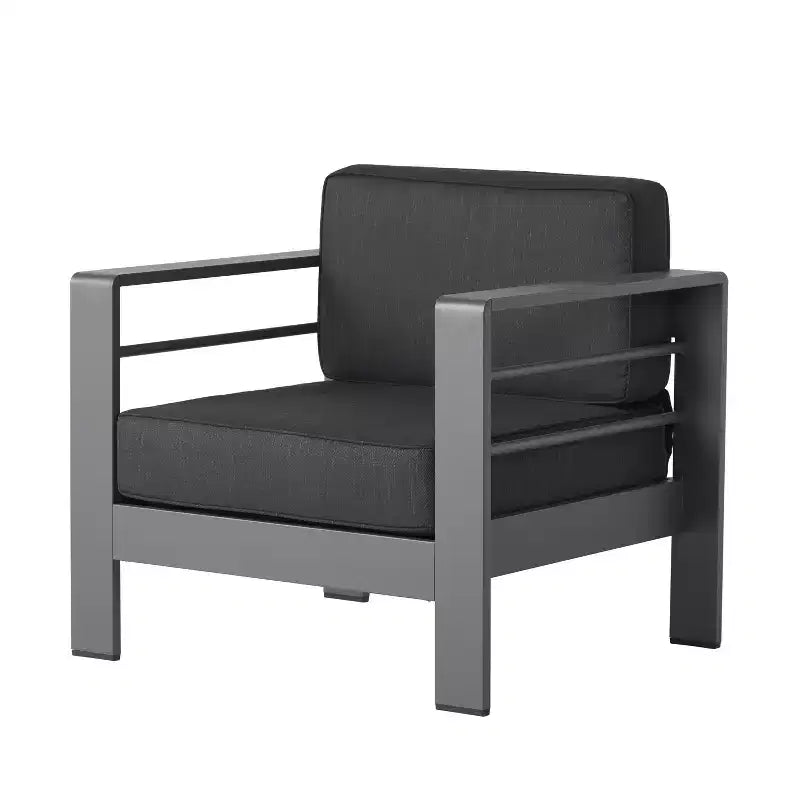 Ensemble de conversation d'extérieur GDFStudio Mason en aluminium 4 places avec coussins, gris et gris foncé