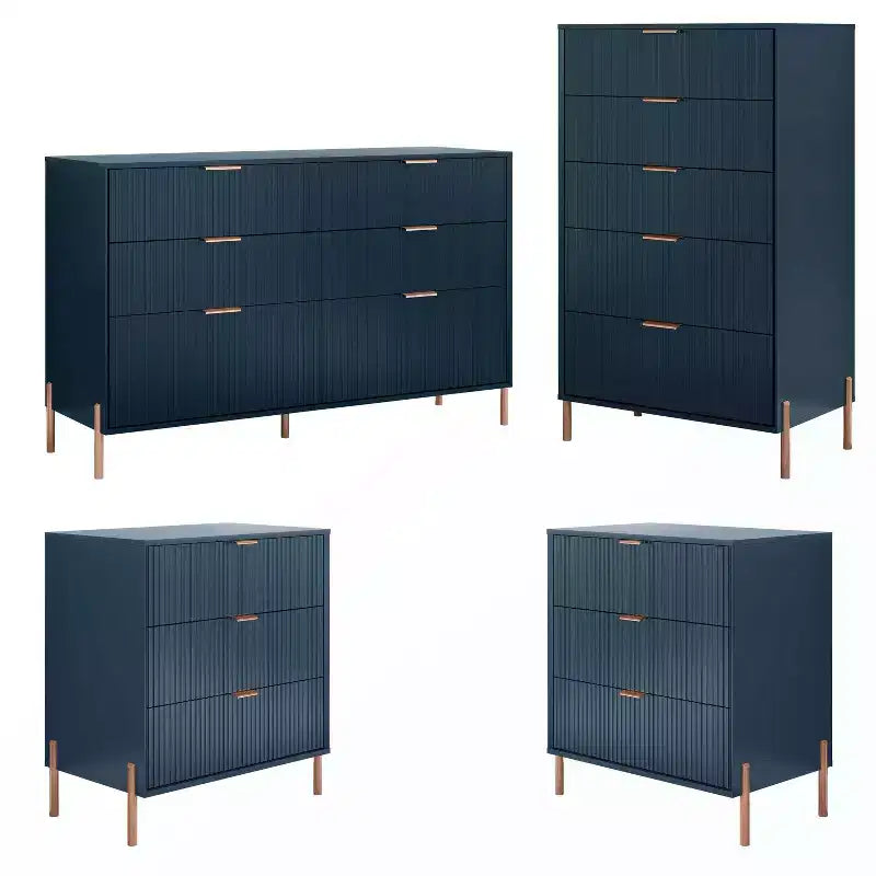 Festivo 4pc Modern Elegance Bedroom Chest and 6 Drawer Dresser and 3 Drawer Nightstands Set