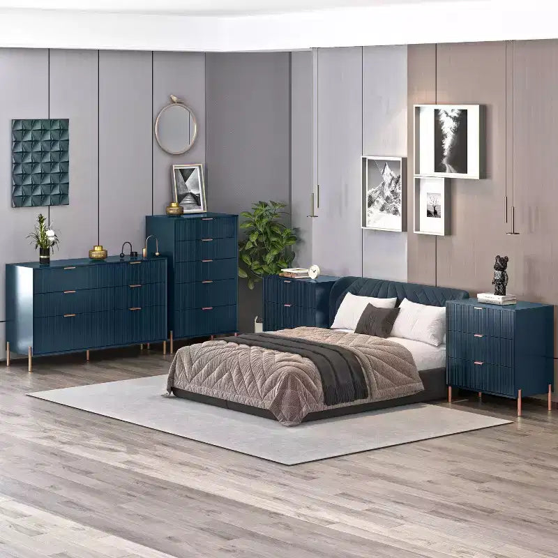 Ensemble de chambre Festivo 4 pièces : commode, chiffonnier 6 tiroirs et 2 tables de chevet 3 tiroirs Modern Elegance